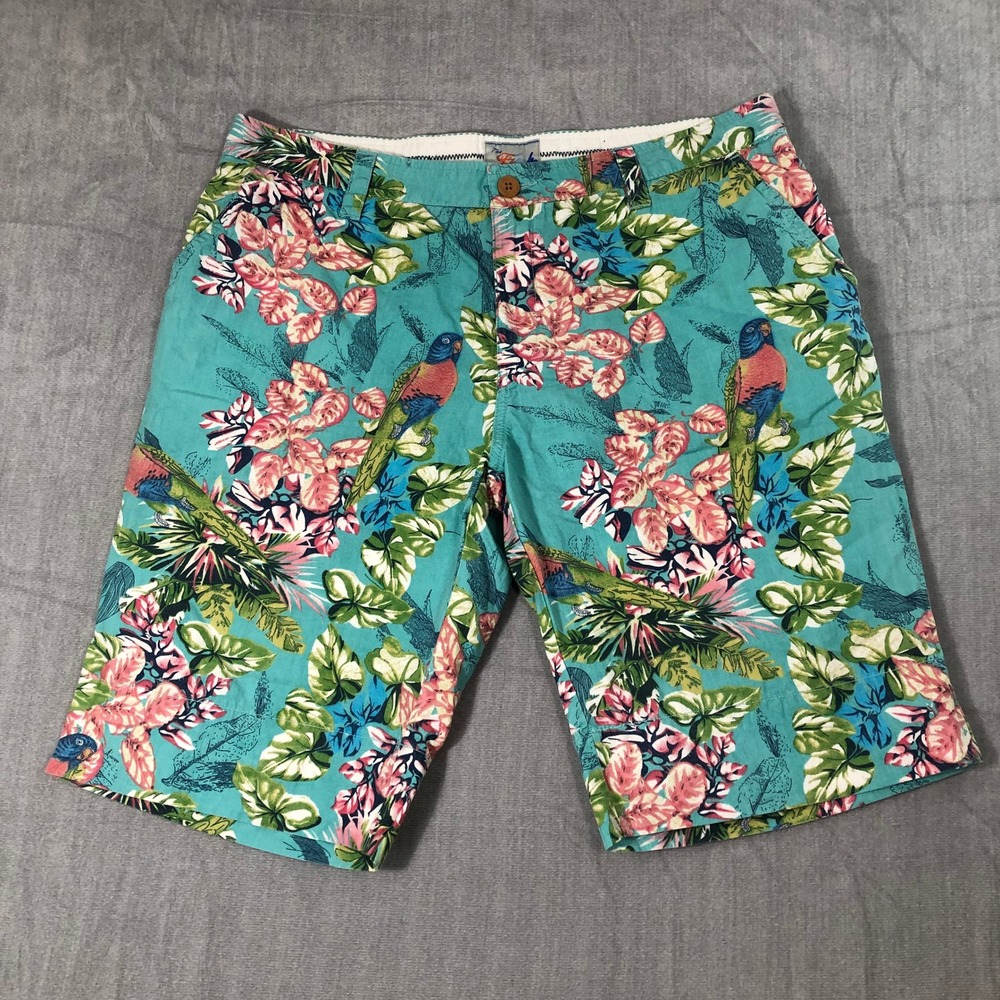 The Fresh Brand Shorts Men's 34 Turquoise Parrot Floral Tropical (Measure 36)